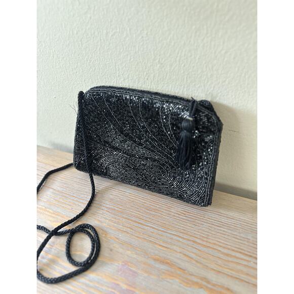VTG Lord & Taylor Black Beaded Evening Bag Womens Small Purse Handbag Crossbody - Picture 2 of 12